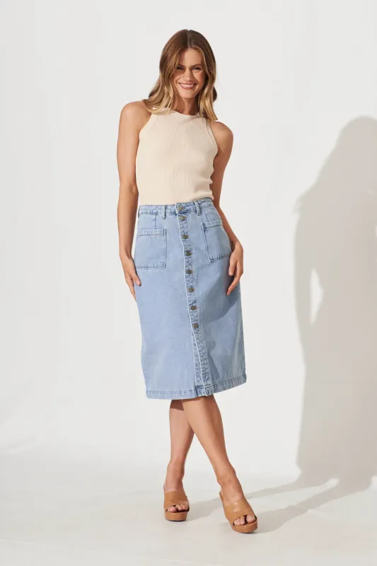 Sunflower Denim Skirt In Light Blue sold by St Frock