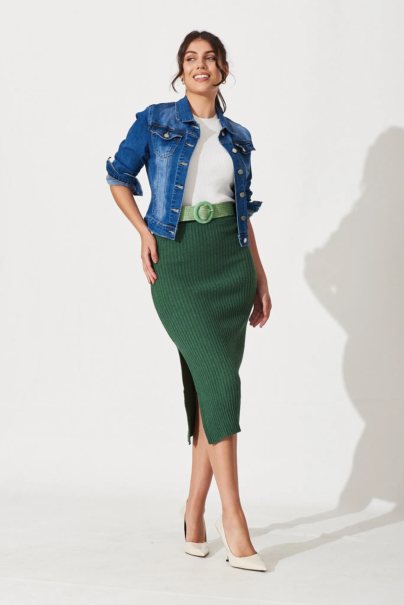 Jennifer Midi Knit Skirt In Green sold by St Frock product image thumbnail 4