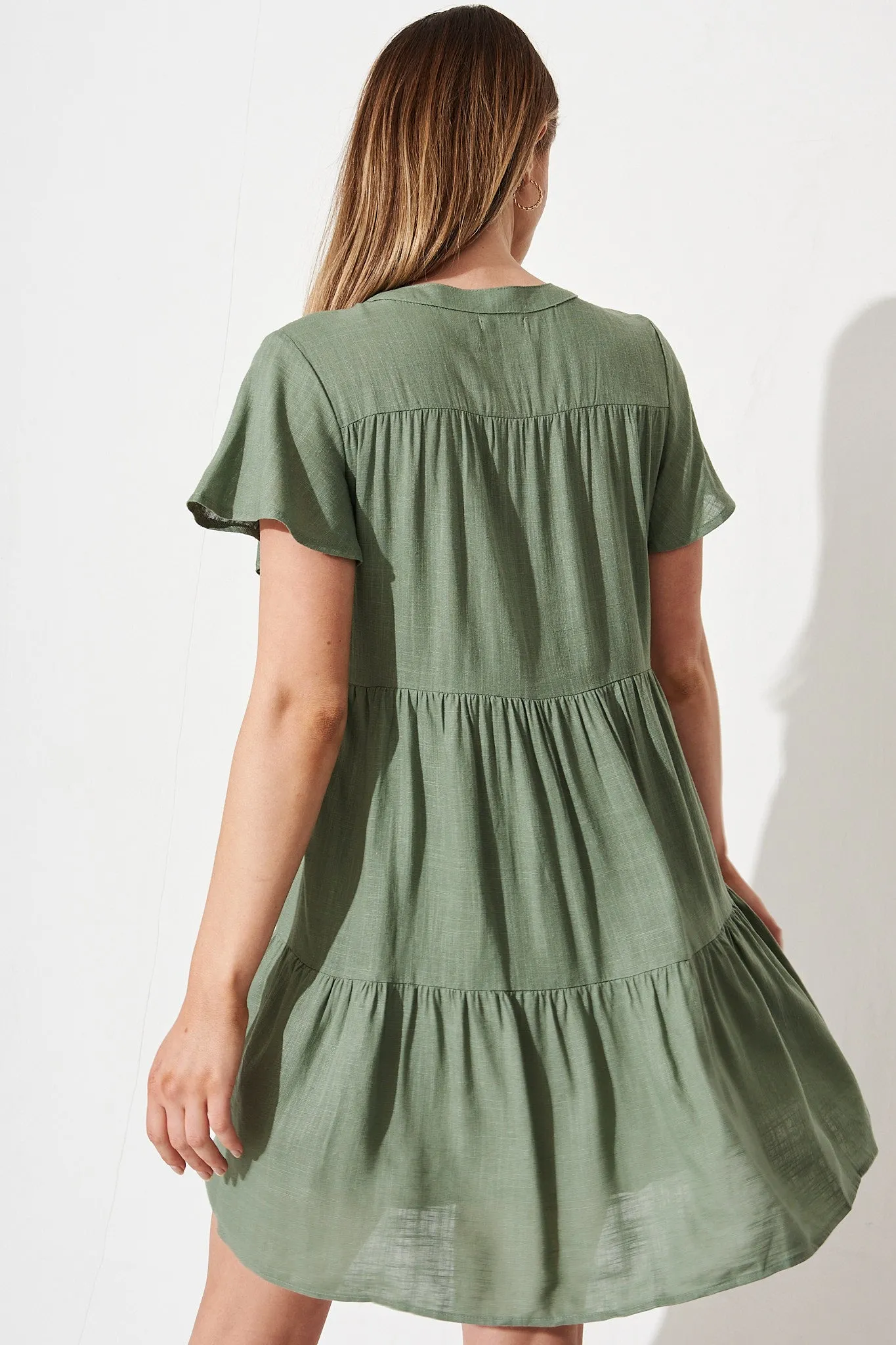 Adeline Shirt Dress In Khaki Linen Blend sold by St Frock product image thumbnail 4