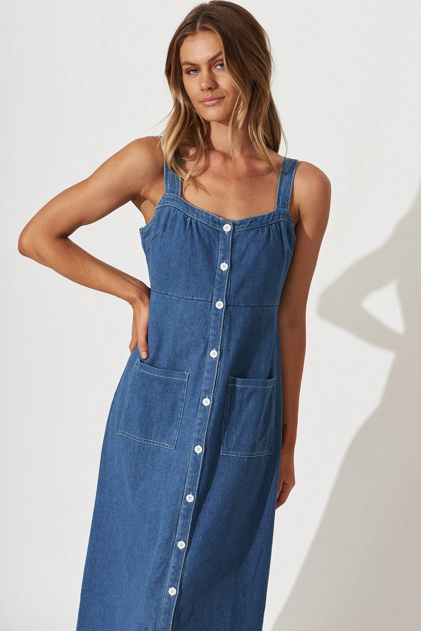 Dream Midi Dress In Wash Blue Denim sold by St Frock product image thumbnail 2
