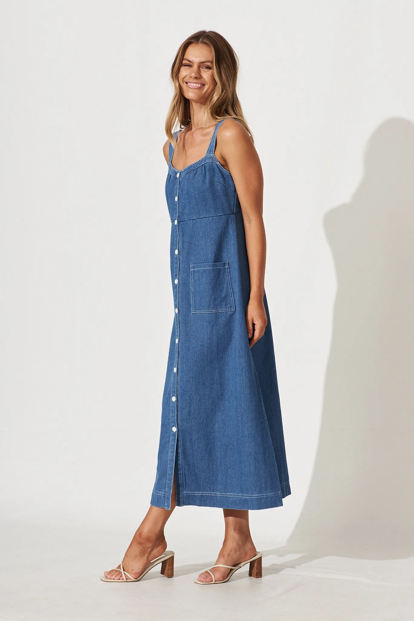 Dream Midi Dress In Wash Blue Denim sold by St Frock product image thumbnail 3