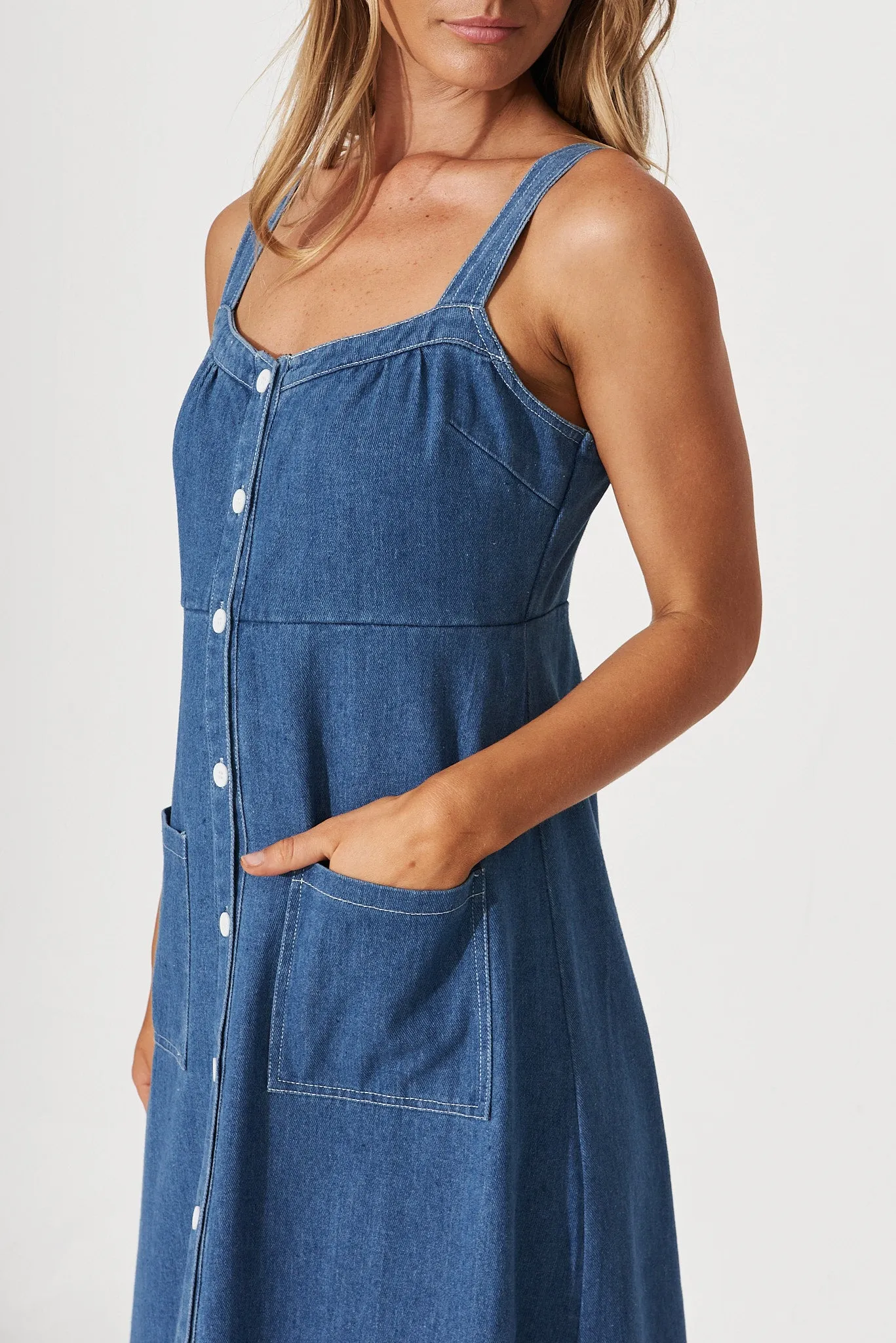 Dream Midi Dress In Wash Blue Denim sold by St Frock product image thumbnail 5