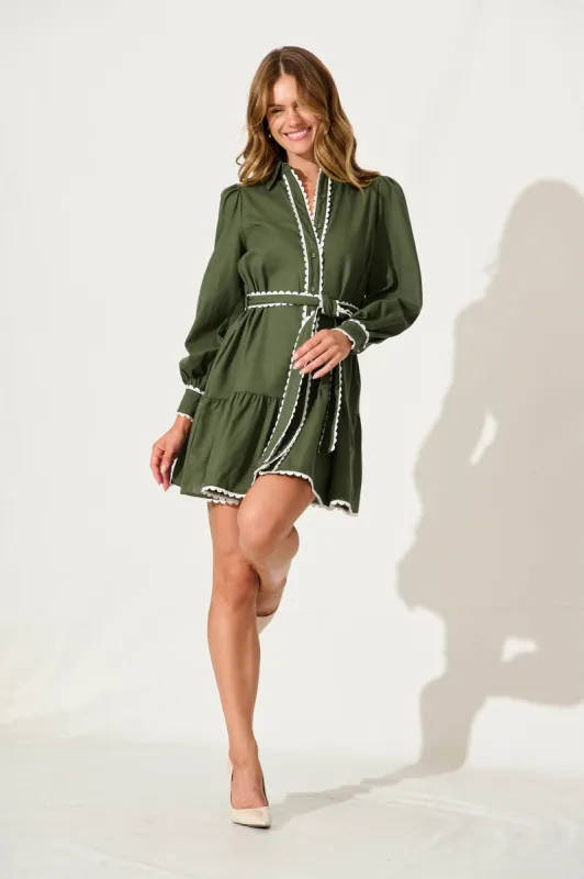 Cali Shirt Dress In Emerald Cotton Linen sold by St Frock