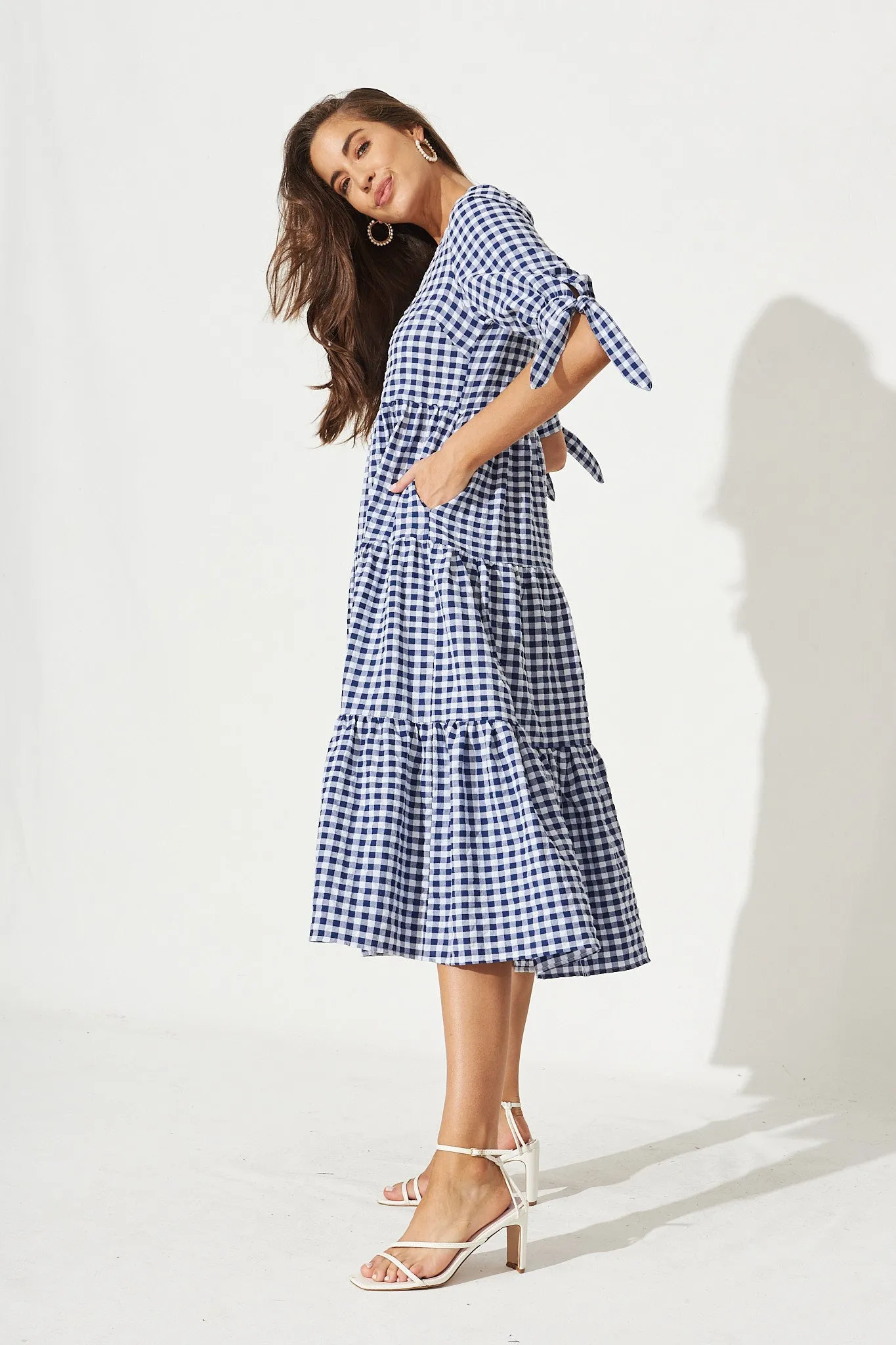 Odewick Midi Dress In Navy Gingham sold by St Frock product image thumbnail 3