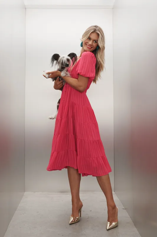 Modica Midi Dress In Hot Pink Chiffon sold by St Frock