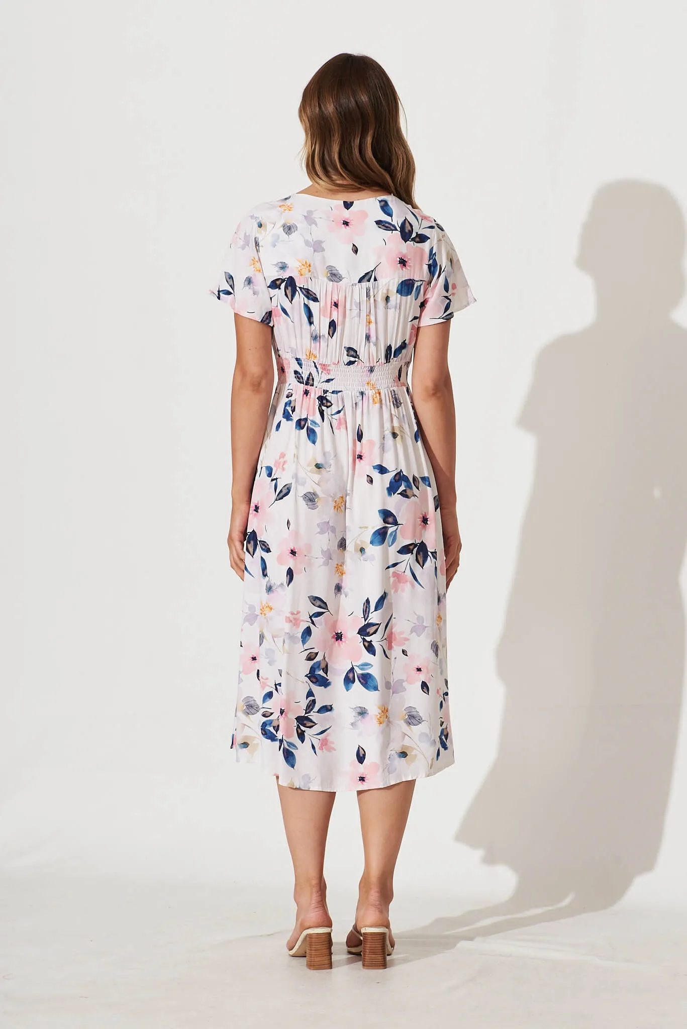 Anthea Midi Dress In White With Pink Watercolour Floral sold by St Frock product image thumbnail 4