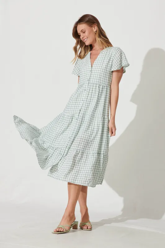 Bently Midi Dress In Green Gingham Check Cotton Blend sold by St Frock