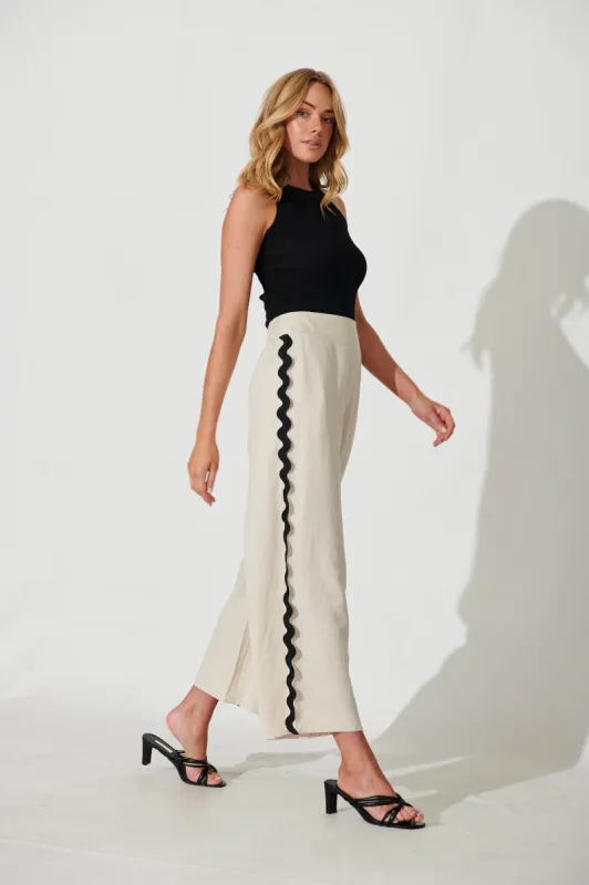 Chaser Pant In Cream Linen Cotton Blend With Ric Rac Trim sold by St Frock