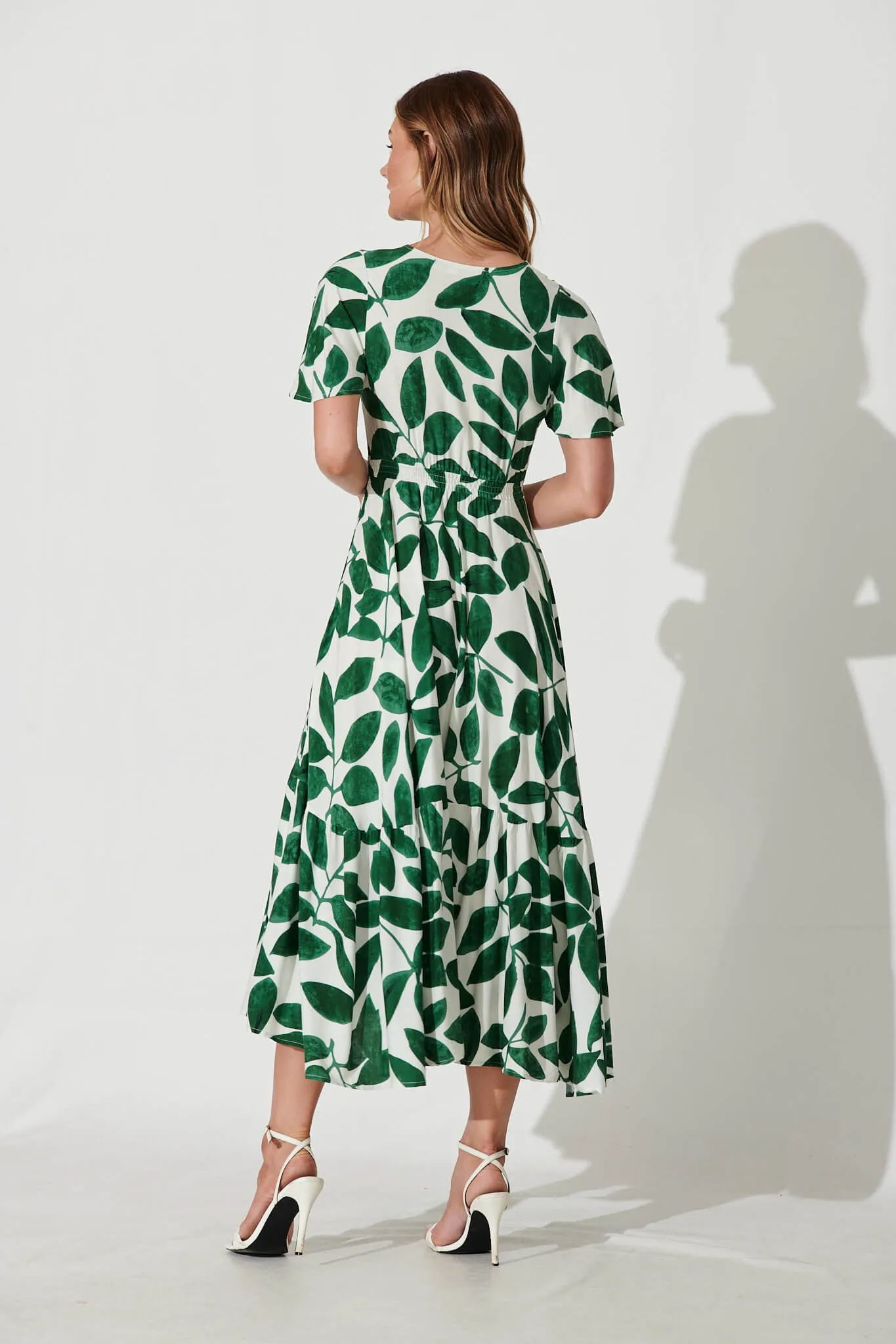 Nevada Maxi Dress In Cream With Green Leaf Print sold by St Frock product image thumbnail 4