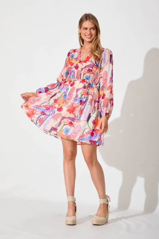 Meki Dress In Multi Blush Floral Print Cotton Blend sold by St Frock