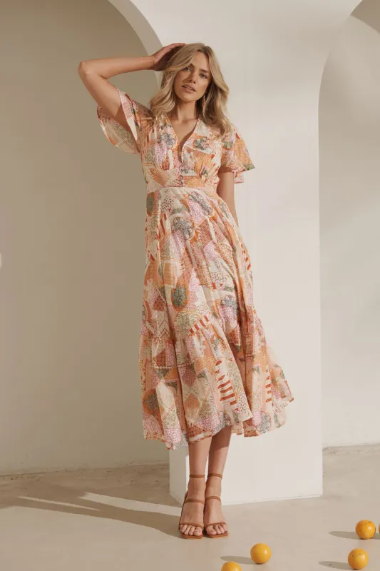 Nevada Maxi Dress In Rust Patchwork Print sold by St Frock