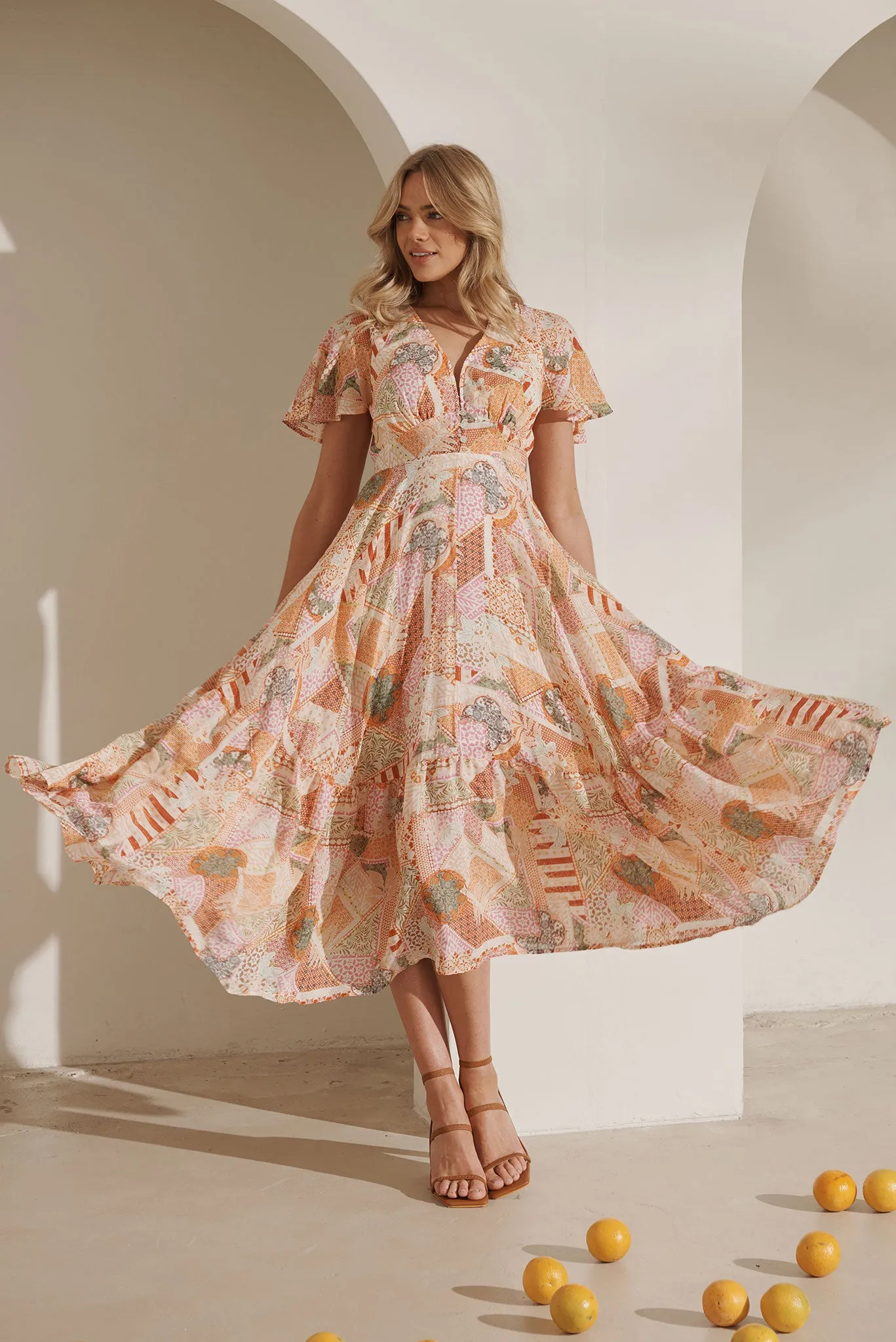 Nevada Maxi Dress In Rust Patchwork Print sold by St Frock product image thumbnail 5