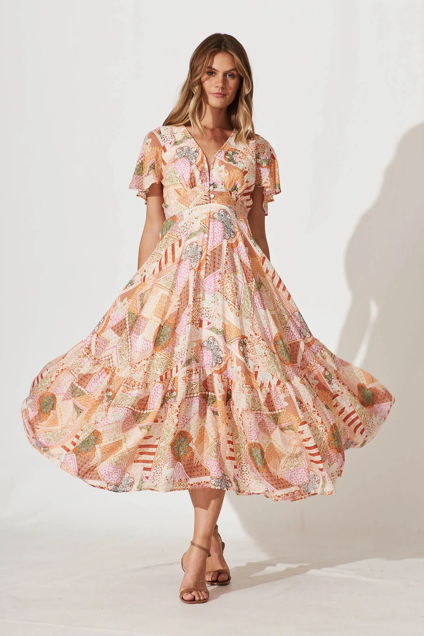 Nevada Maxi Dress In Rust Patchwork Print sold by St Frock product image thumbnail 2