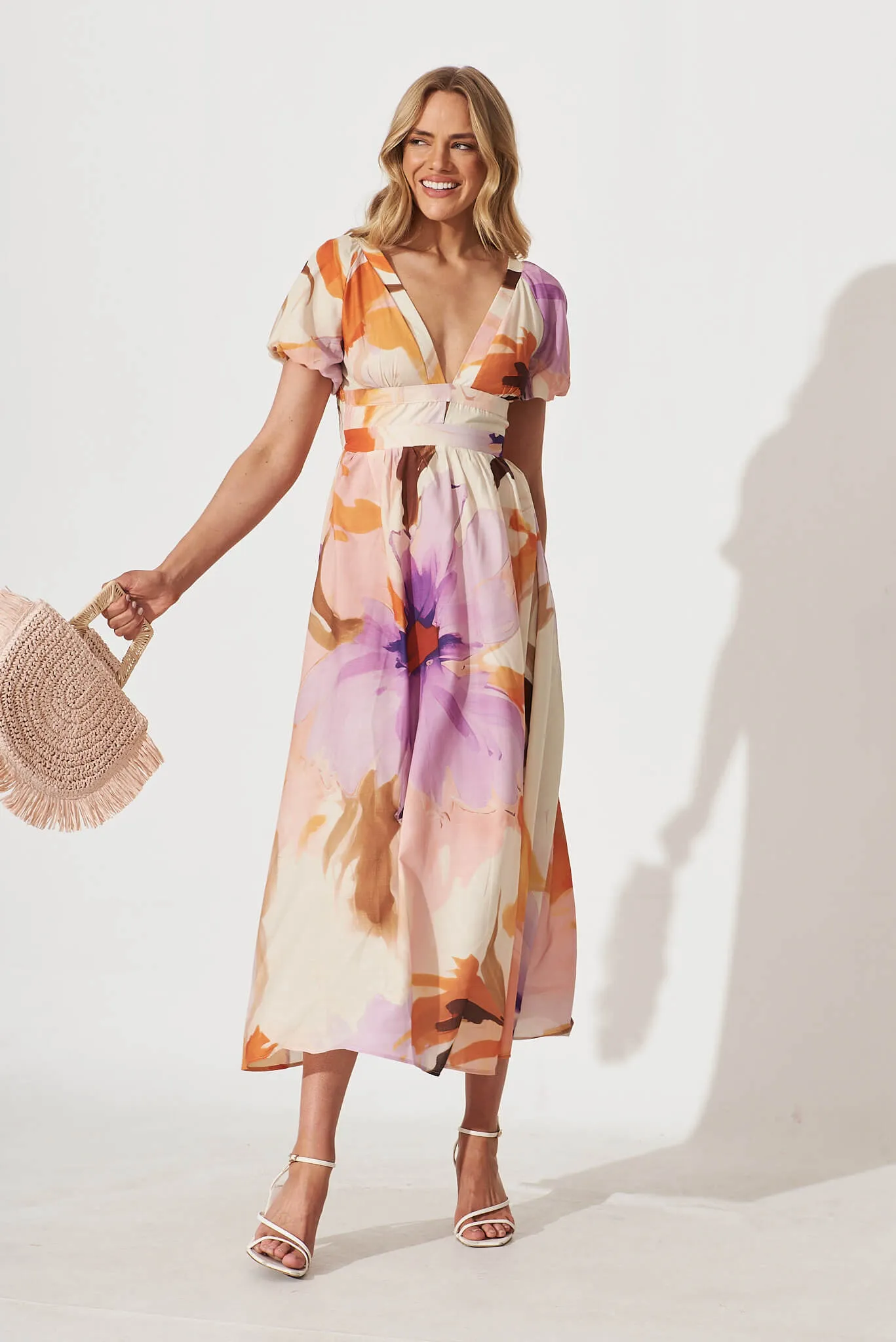 Mel Maxi Dress In Cream With Lilac Watercolour Floral sold by St Frock product image thumbnail 5