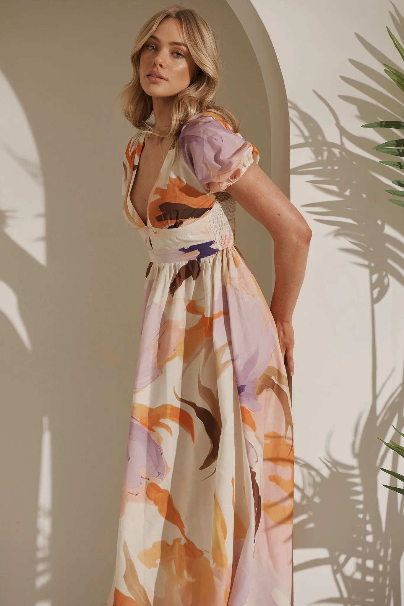Mel Maxi Dress In Cream With Lilac Watercolour Floral sold by St Frock product image thumbnail 2