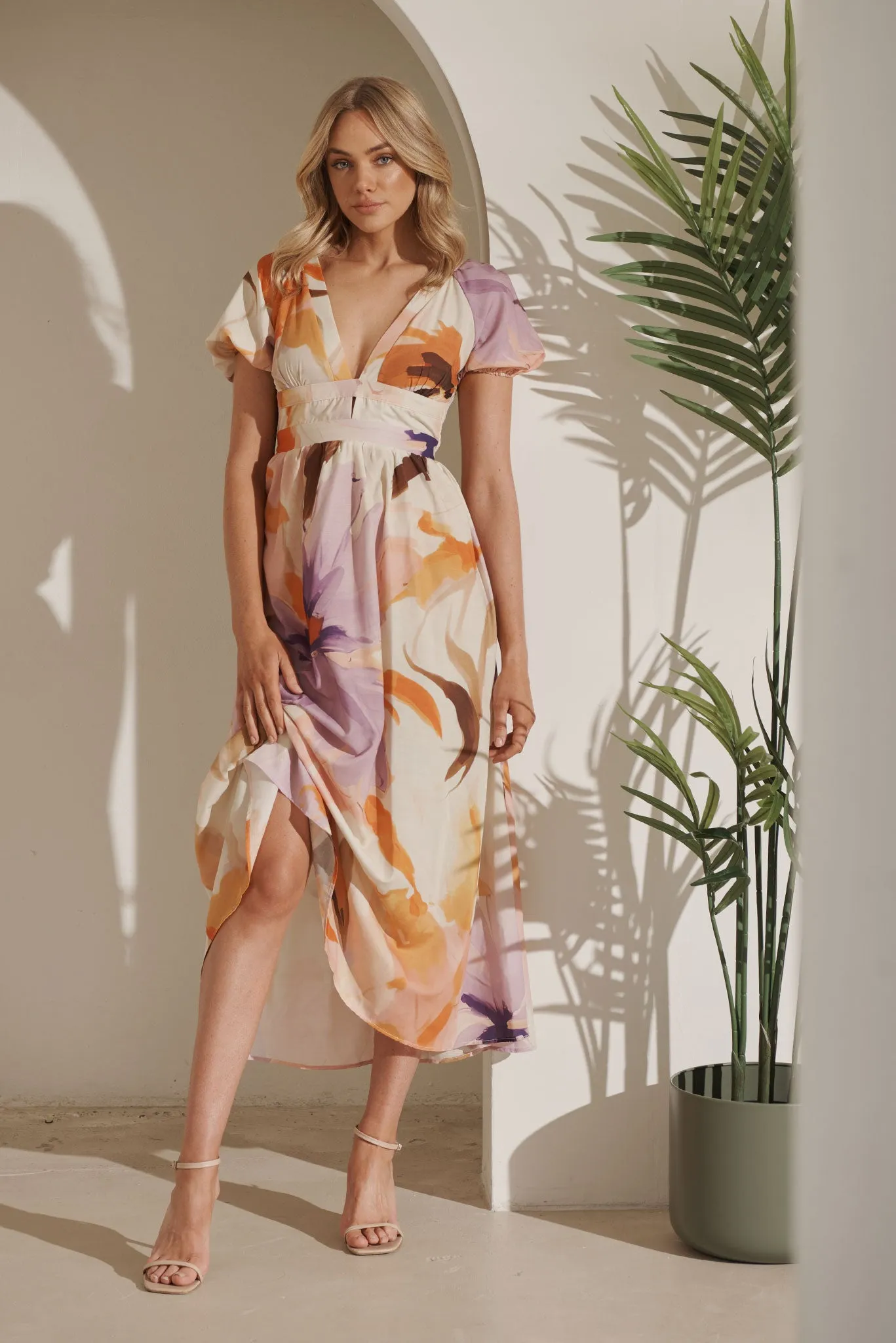Mel Maxi Dress In Cream With Lilac Watercolour Floral sold by St Frock product image thumbnail 3