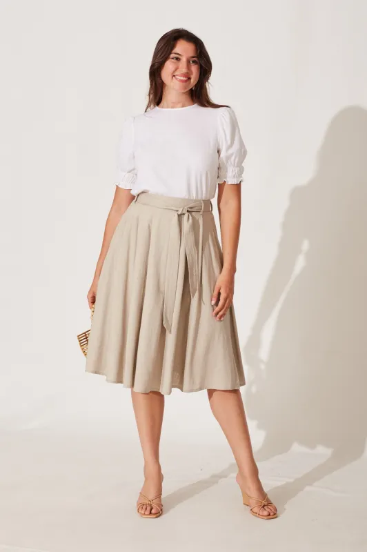 Bailey Midi Skirt In Taupe Linen sold by St Frock