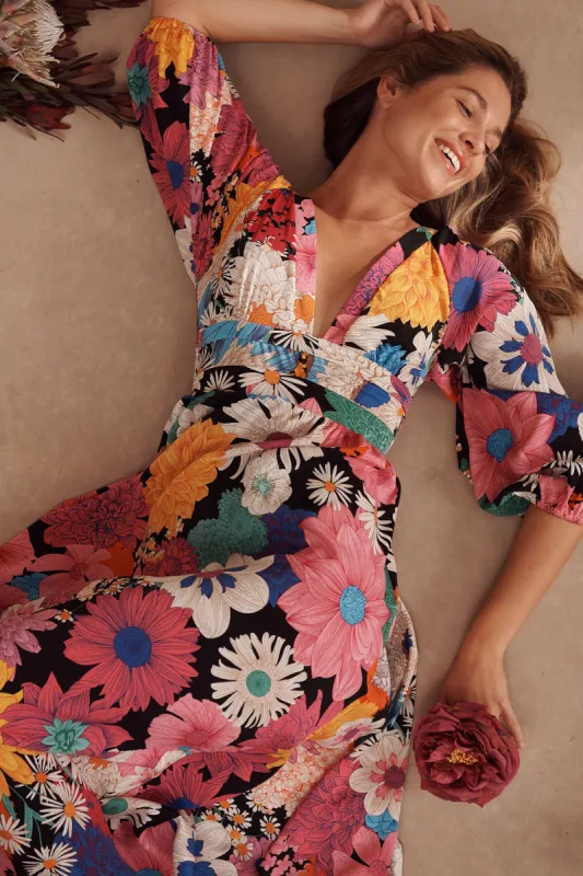 Melski Maxi Dress In Black Multi Floral sold by St Frock