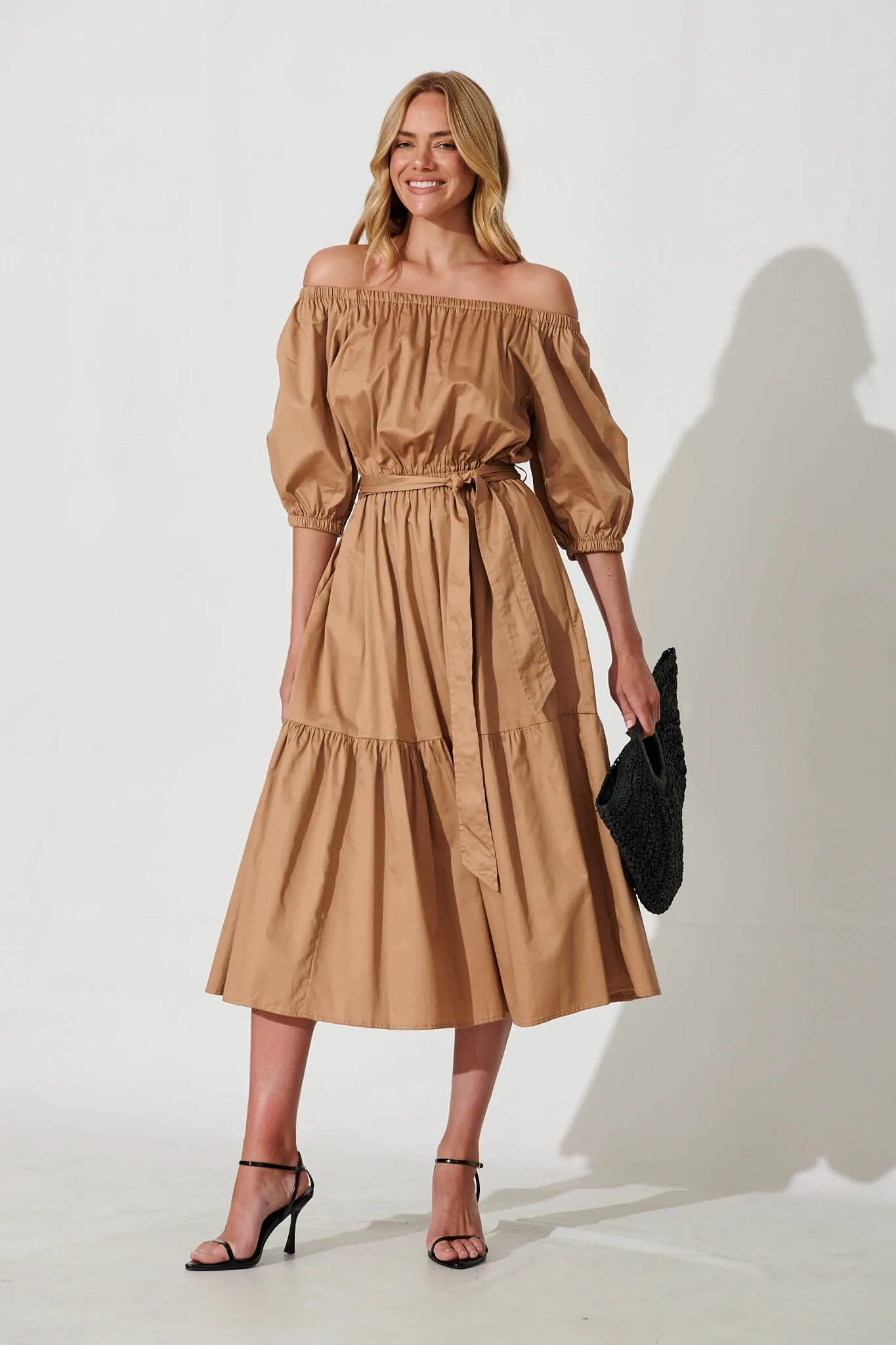 Margarita Midi Dress In Light Brown sold by St Frock