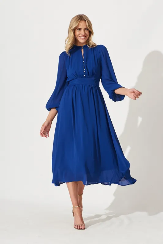 Lustre Midi Dress In Cobalt Chiffon sold by St Frock
