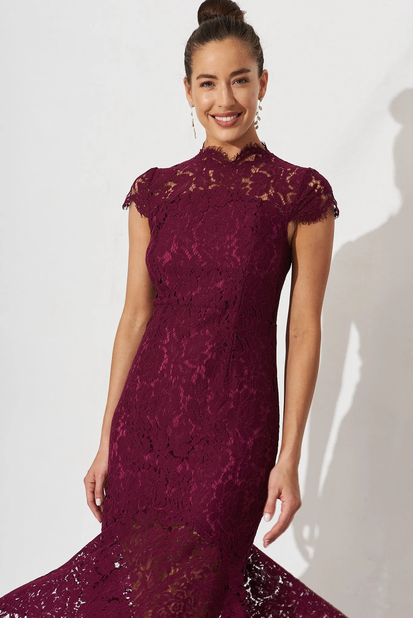 Emilise Midi Dress In Burgundy Lace sold by St Frock product image thumbnail 2