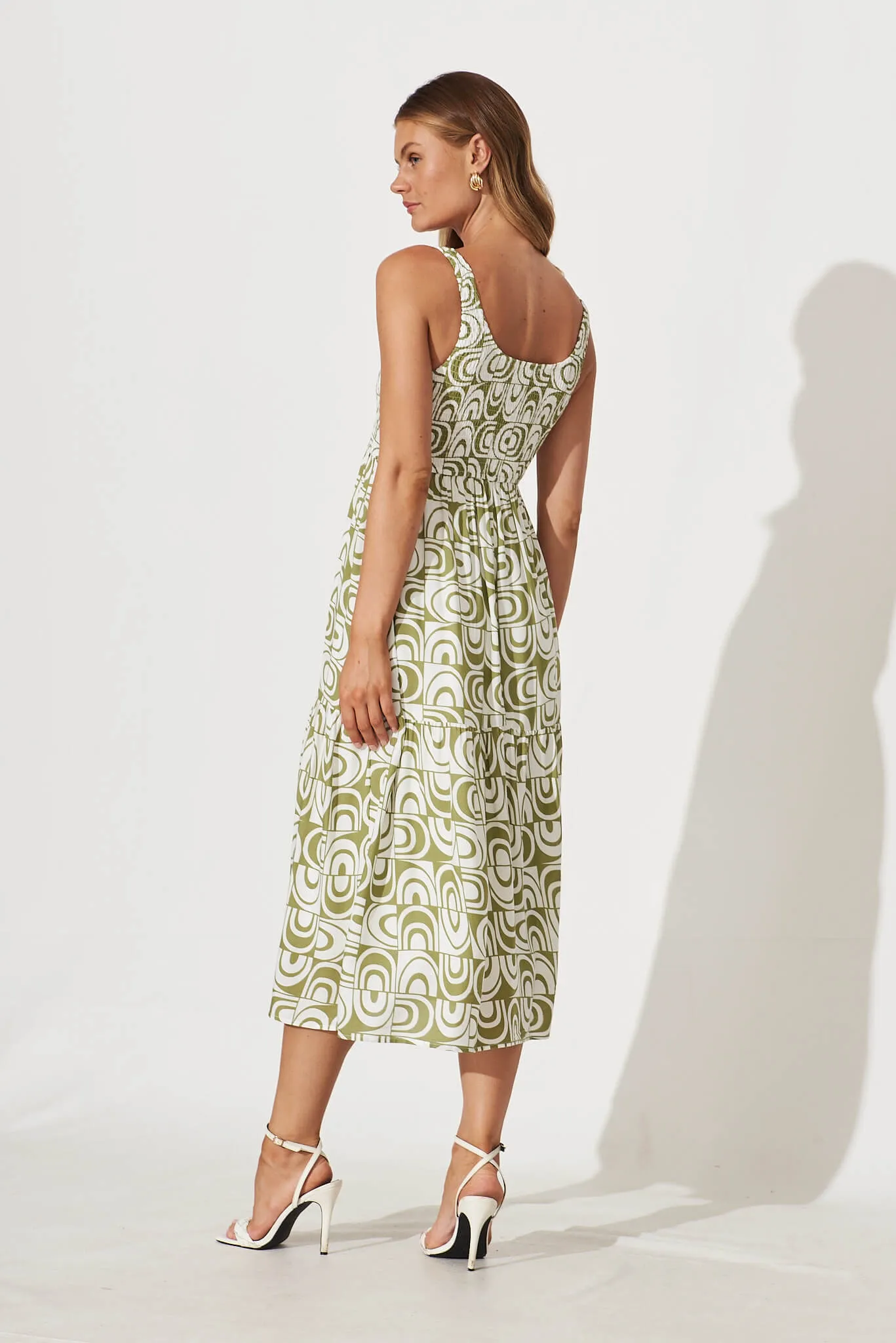 Caribbean Midi Dress In White And Green Geometric sold by St Frock product image thumbnail 4