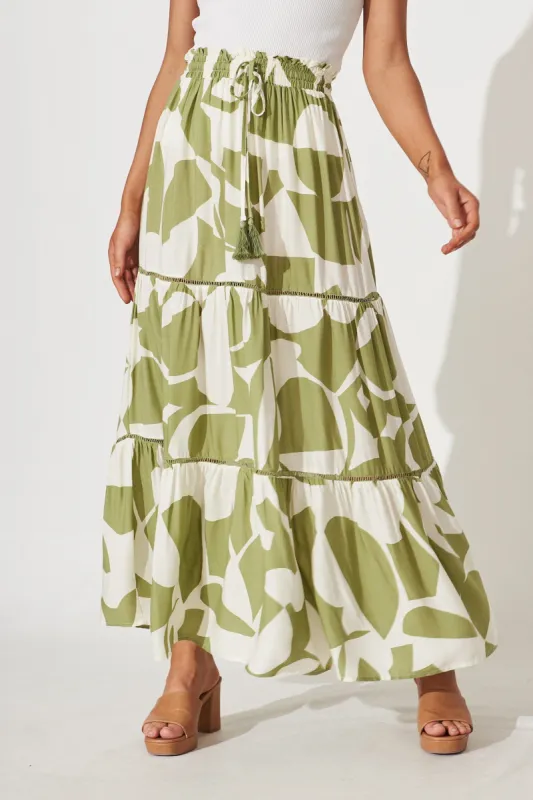 Freedom Maxi Skirt In Olive And Cream Geometric Print sold by St Frock