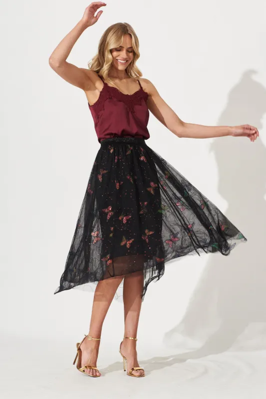 Taryn Midi Tulle Skirt In Multi Black Butterfly Sequin sold by St Frock