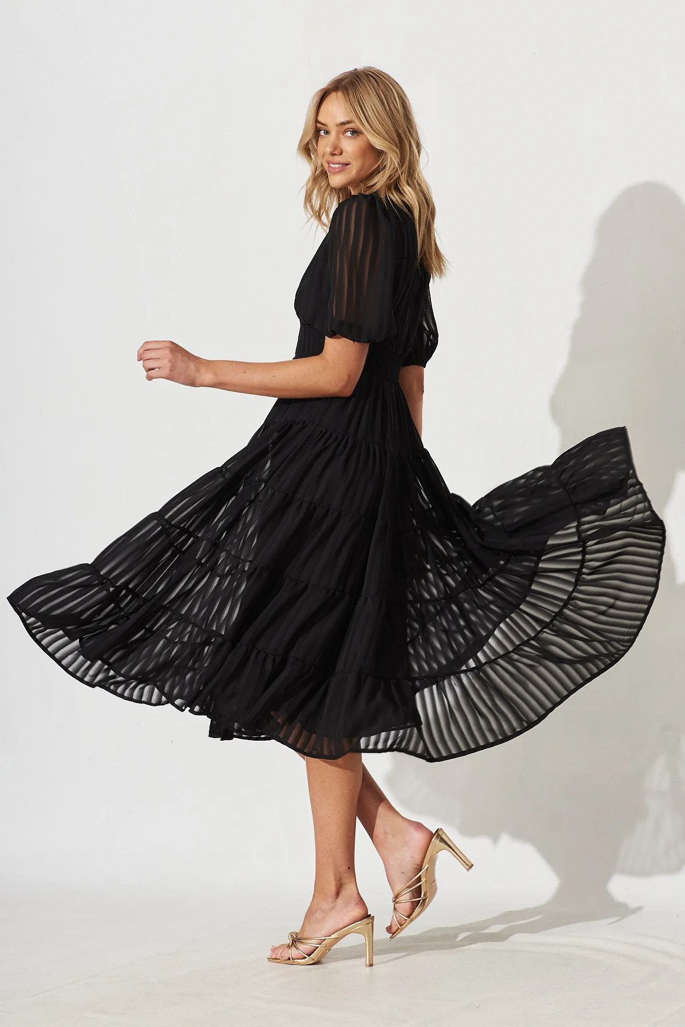 Modica Midi Dress In Black Chiffon sold by St Frock product image thumbnail 4