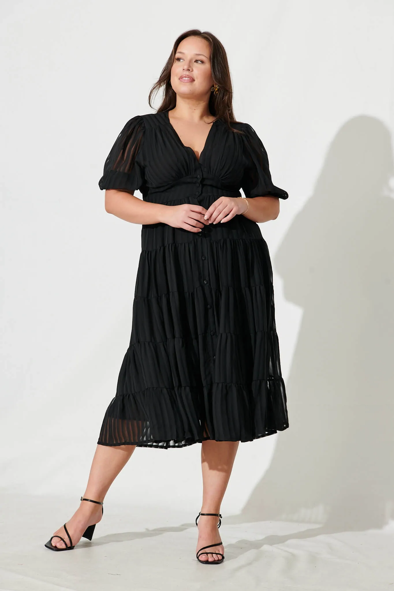 Modica Midi Dress In Black Chiffon sold by St Frock product image thumbnail 3