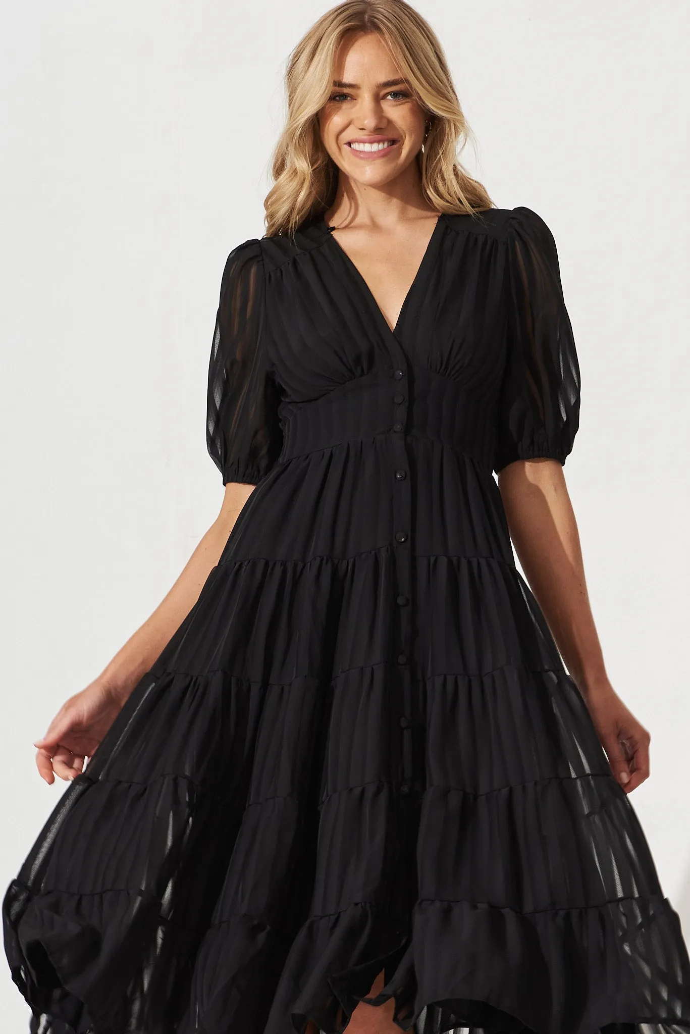 Modica Midi Dress In Black Chiffon sold by St Frock product image thumbnail 2