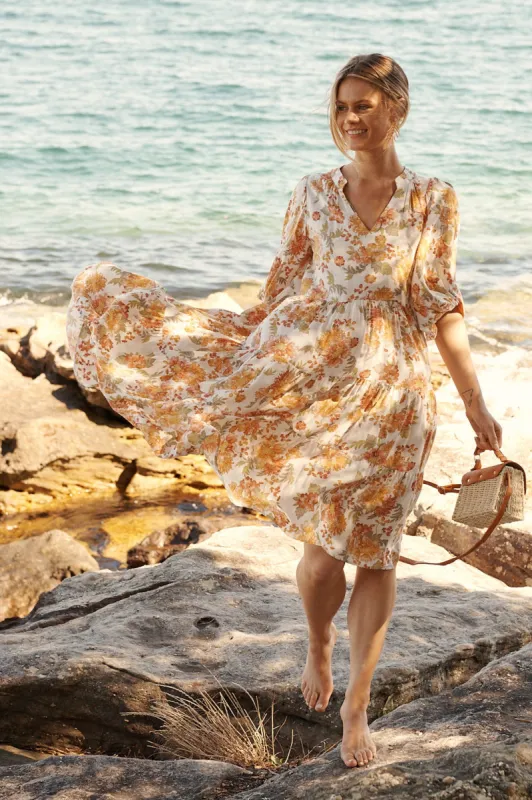 Kehlana Tiered Midi Dress In White Multi Floral sold by St Frock