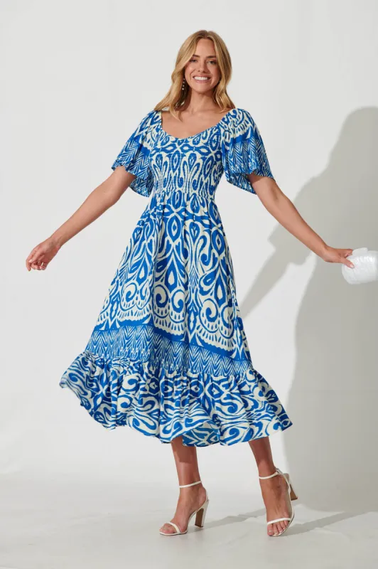 Carmella Maxi Dress In White And Blue Border Print sold by St Frock
