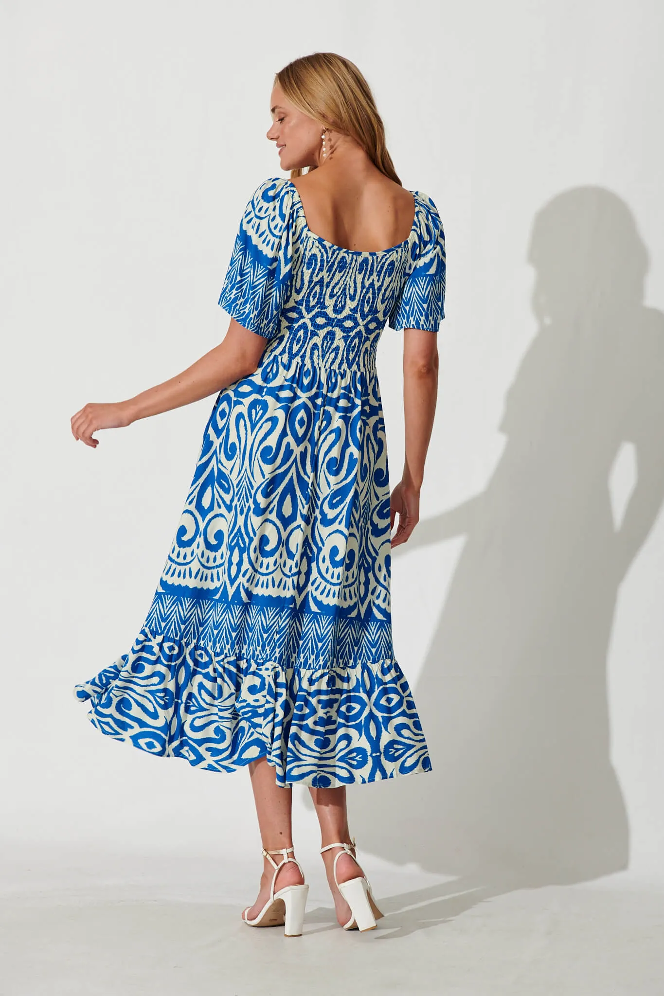 Carmella Maxi Dress In White And Blue Border Print sold by St Frock product image thumbnail 4