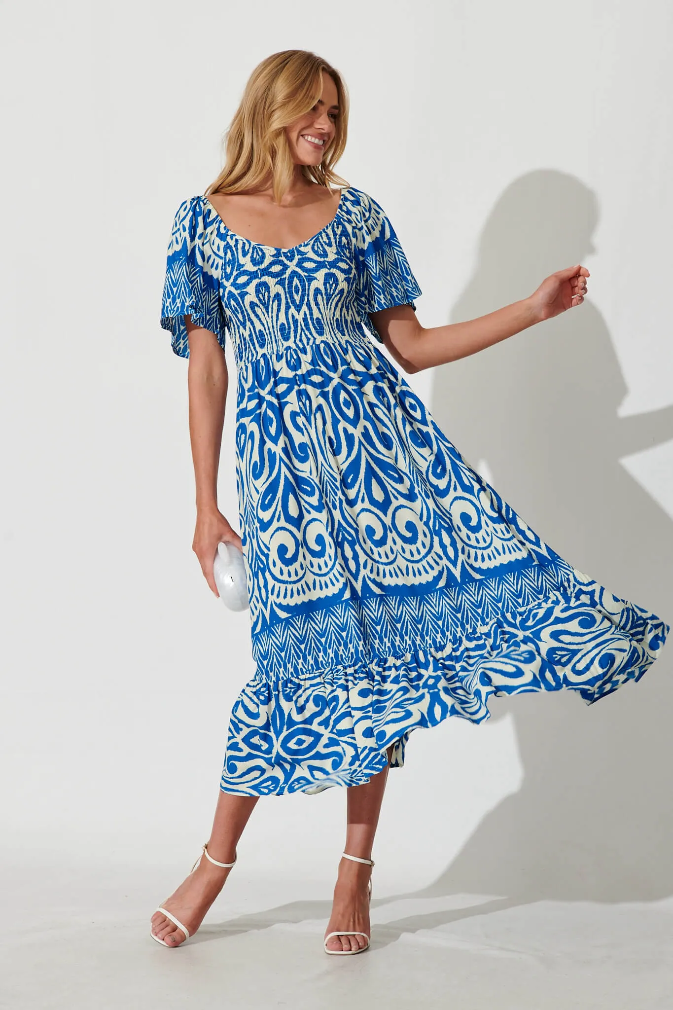 Carmella Maxi Dress In White And Blue Border Print sold by St Frock product image thumbnail 5