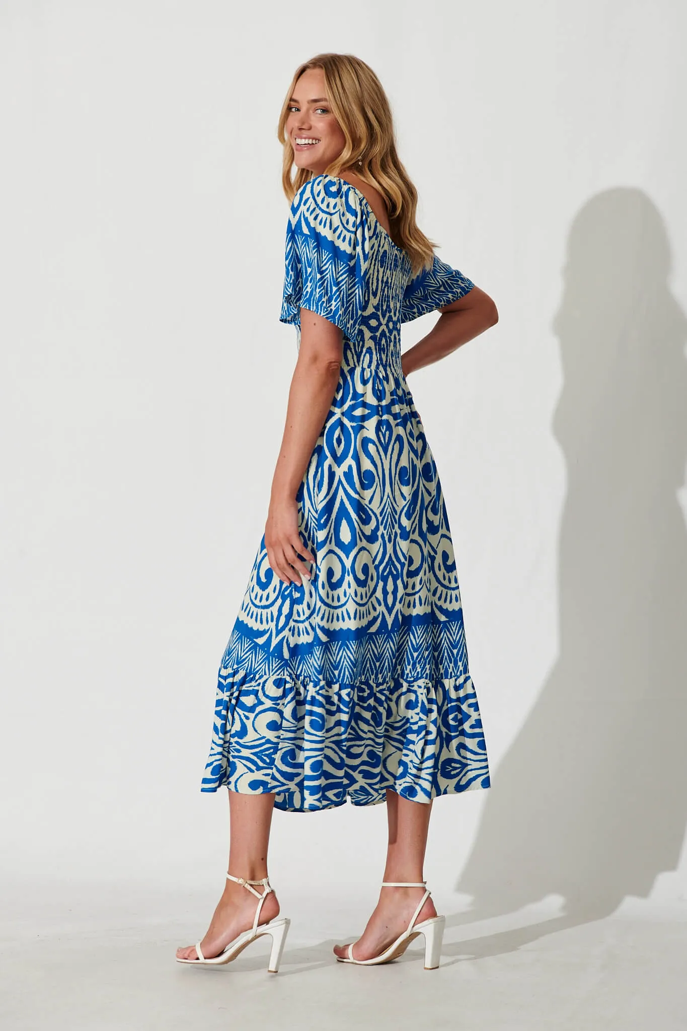 Carmella Maxi Dress In White And Blue Border Print sold by St Frock product image thumbnail 3