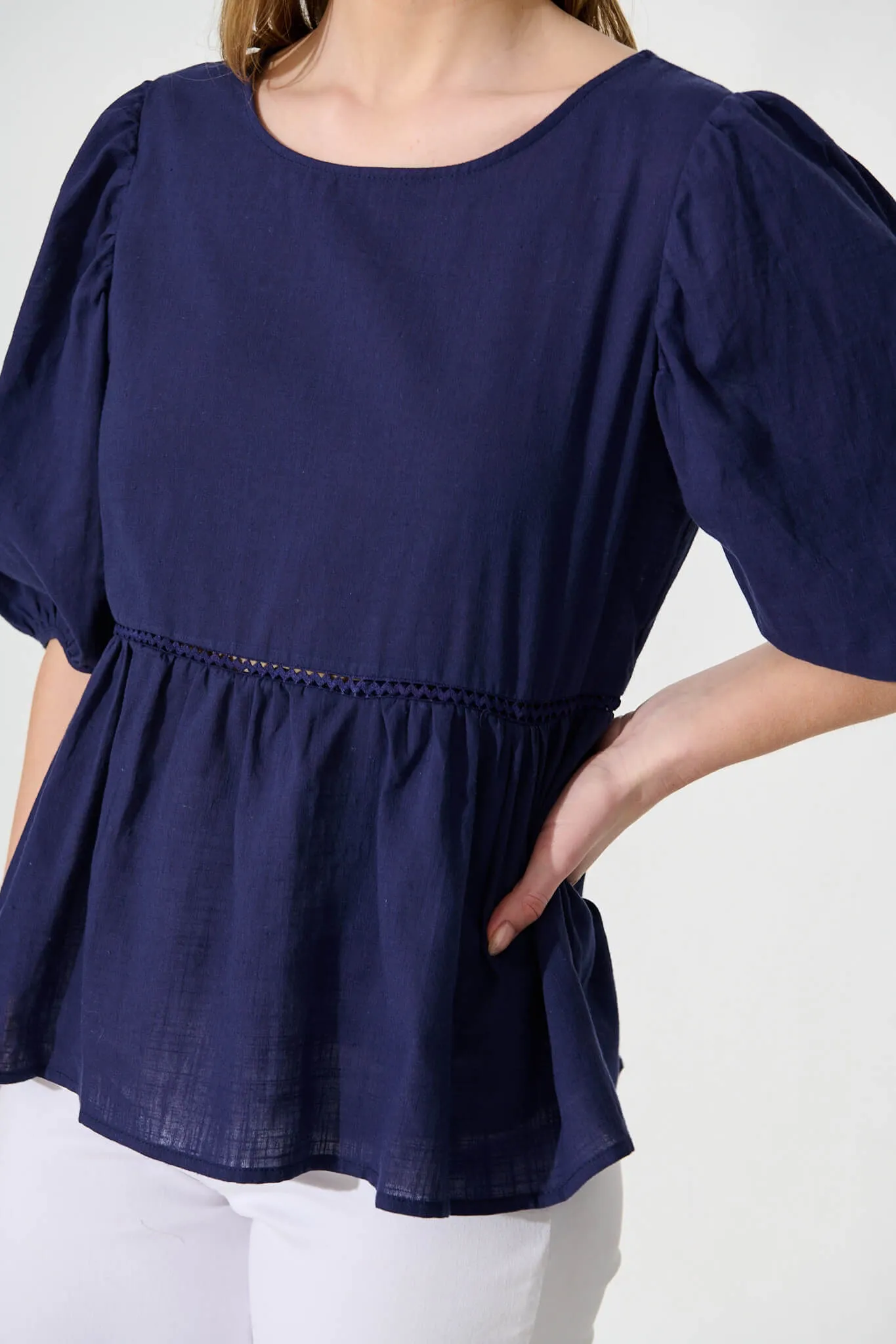 Stacy Top In Navy Cotton Linen sold by St Frock product image thumbnail 5