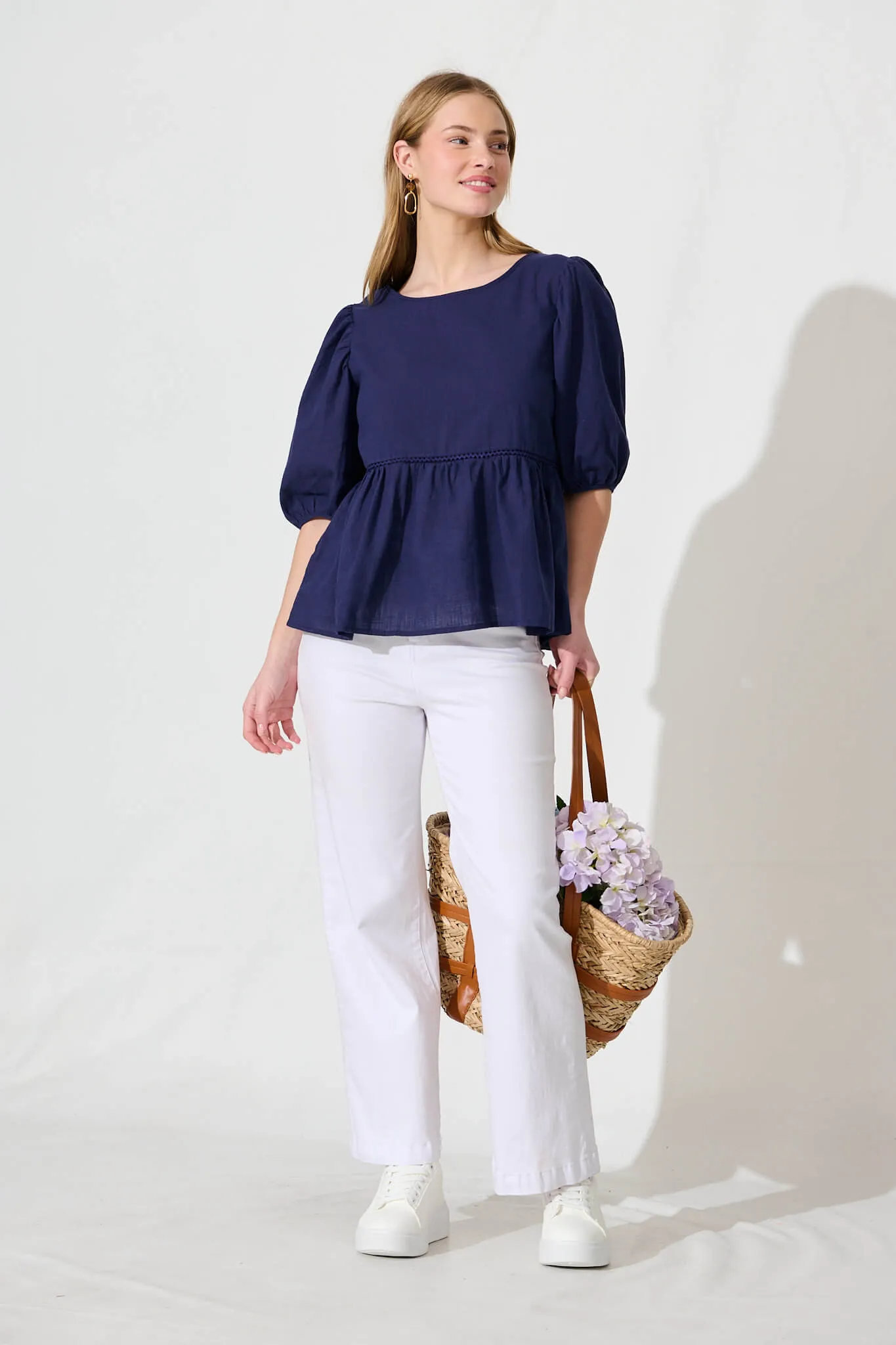 Stacy Top In Navy Cotton Linen sold by St Frock product image thumbnail 4