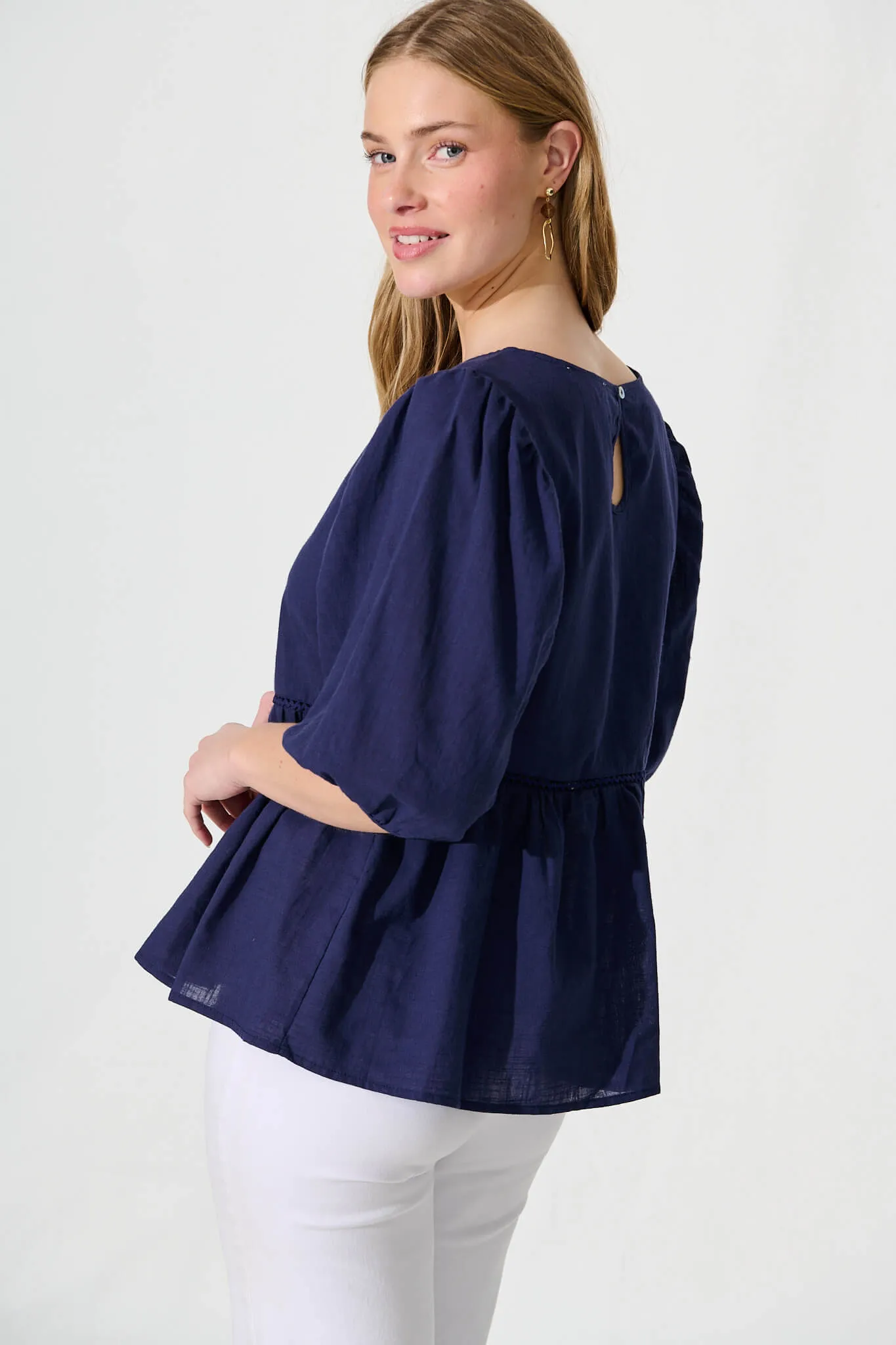 Stacy Top In Navy Cotton Linen sold by St Frock product image thumbnail 3