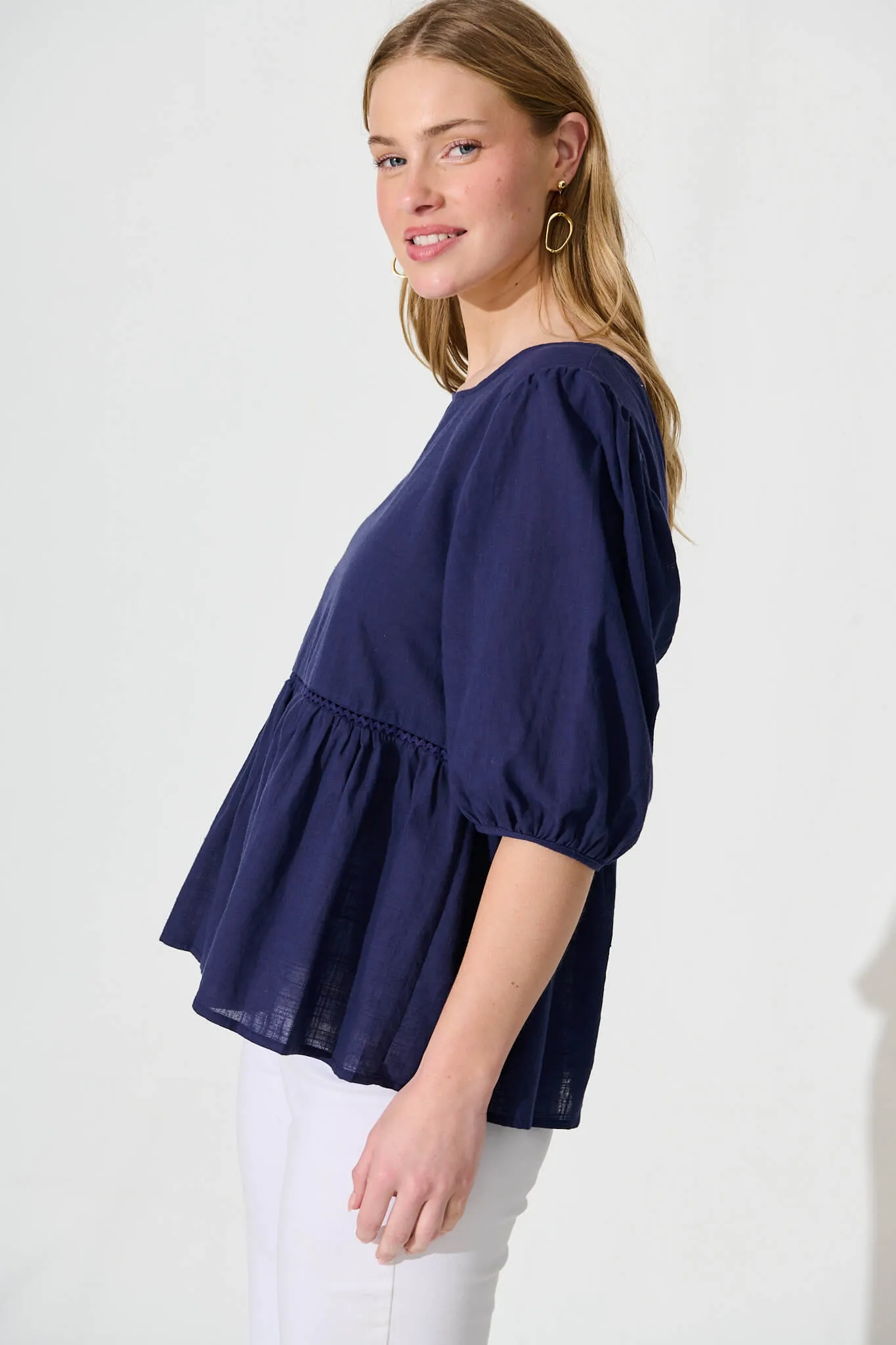 Stacy Top In Navy Cotton Linen sold by St Frock product image thumbnail 2