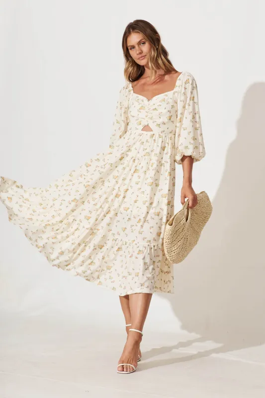 Diaz Midi Dress In Cream Floral sold by St Frock