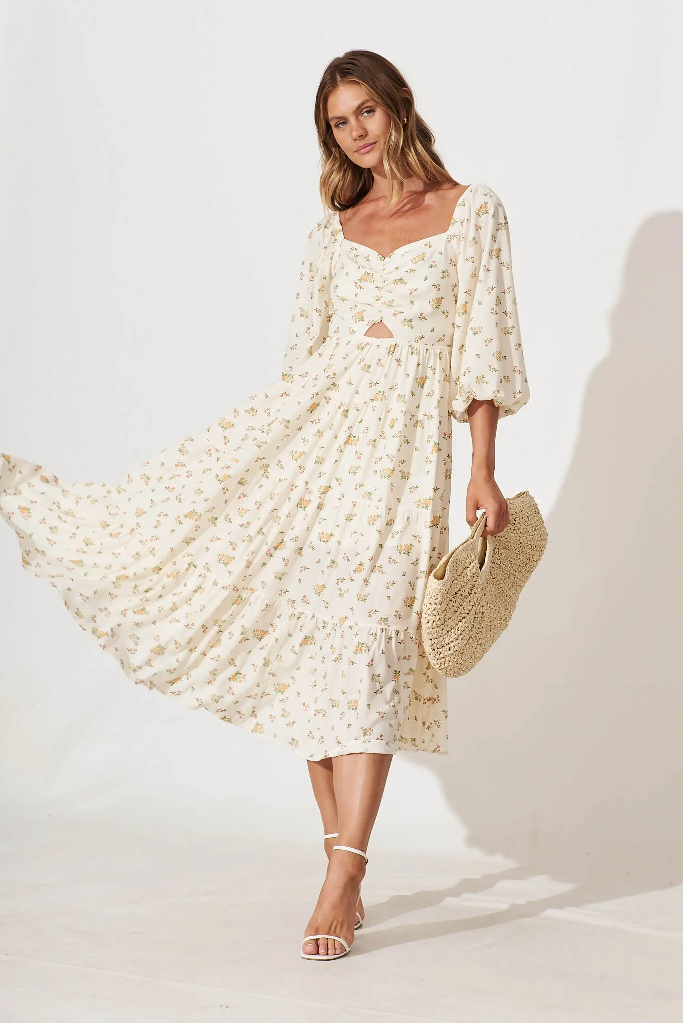 Diaz Midi Dress In Cream Floral sold by St Frock