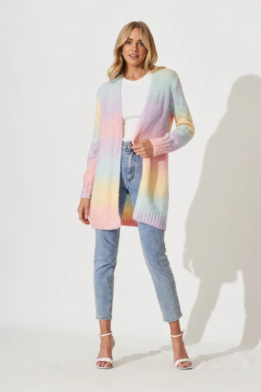 Darlington Knit Cardigan In Pastel Rainbow Wool Blend sold by St Frock