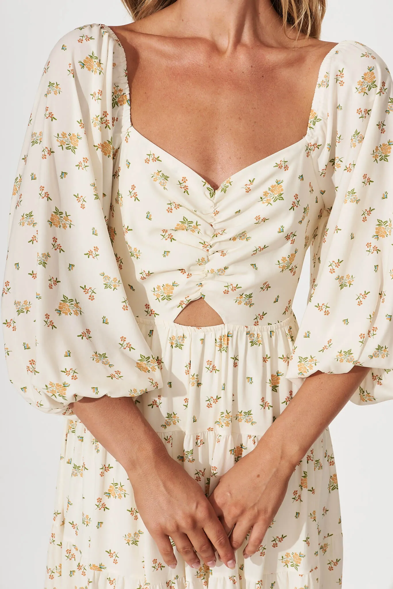 Diaz Midi Dress In Cream Floral sold by St Frock product image thumbnail 5