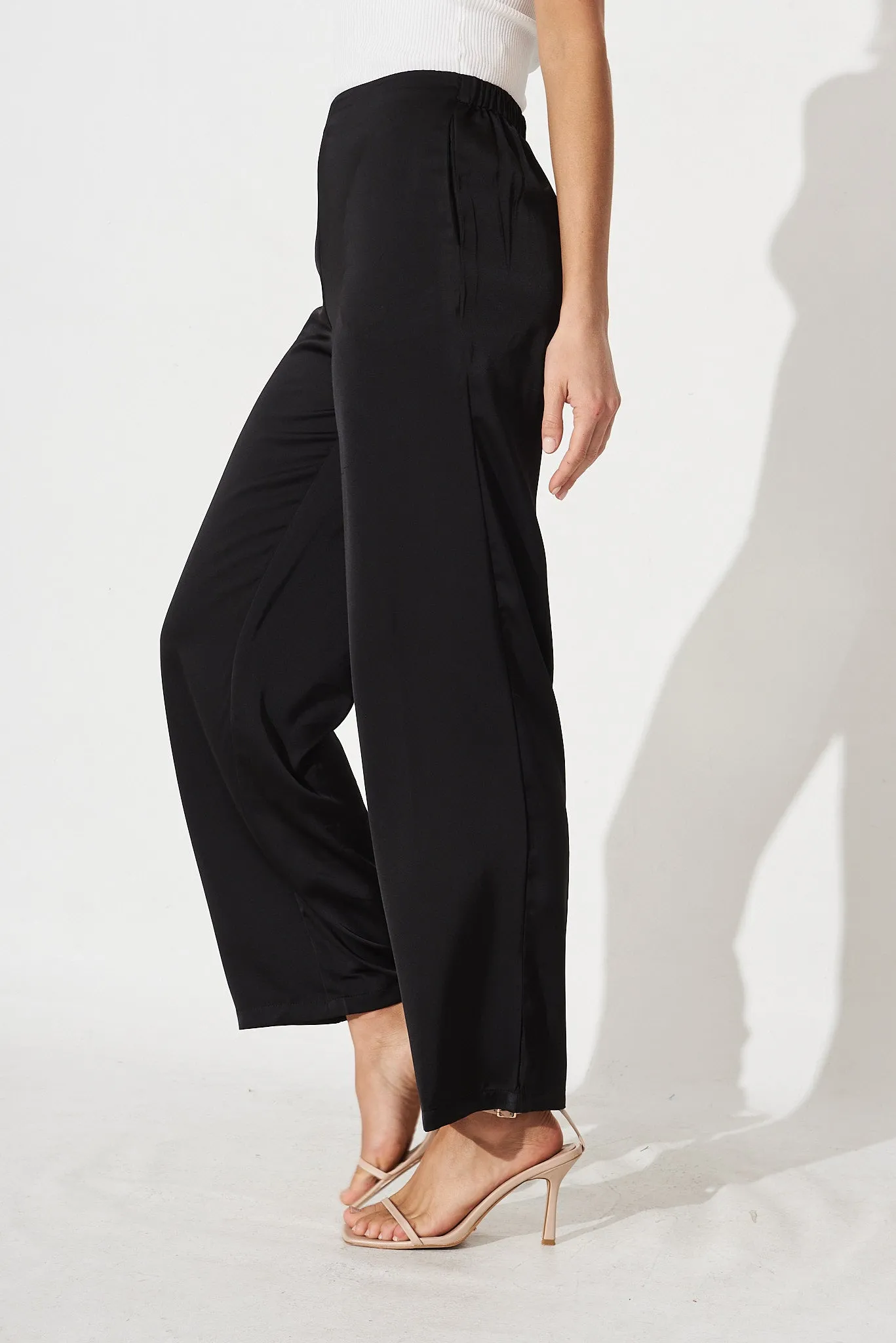 Charlene Wide Leg Pants In Black Satin sold by St Frock product image thumbnail 3