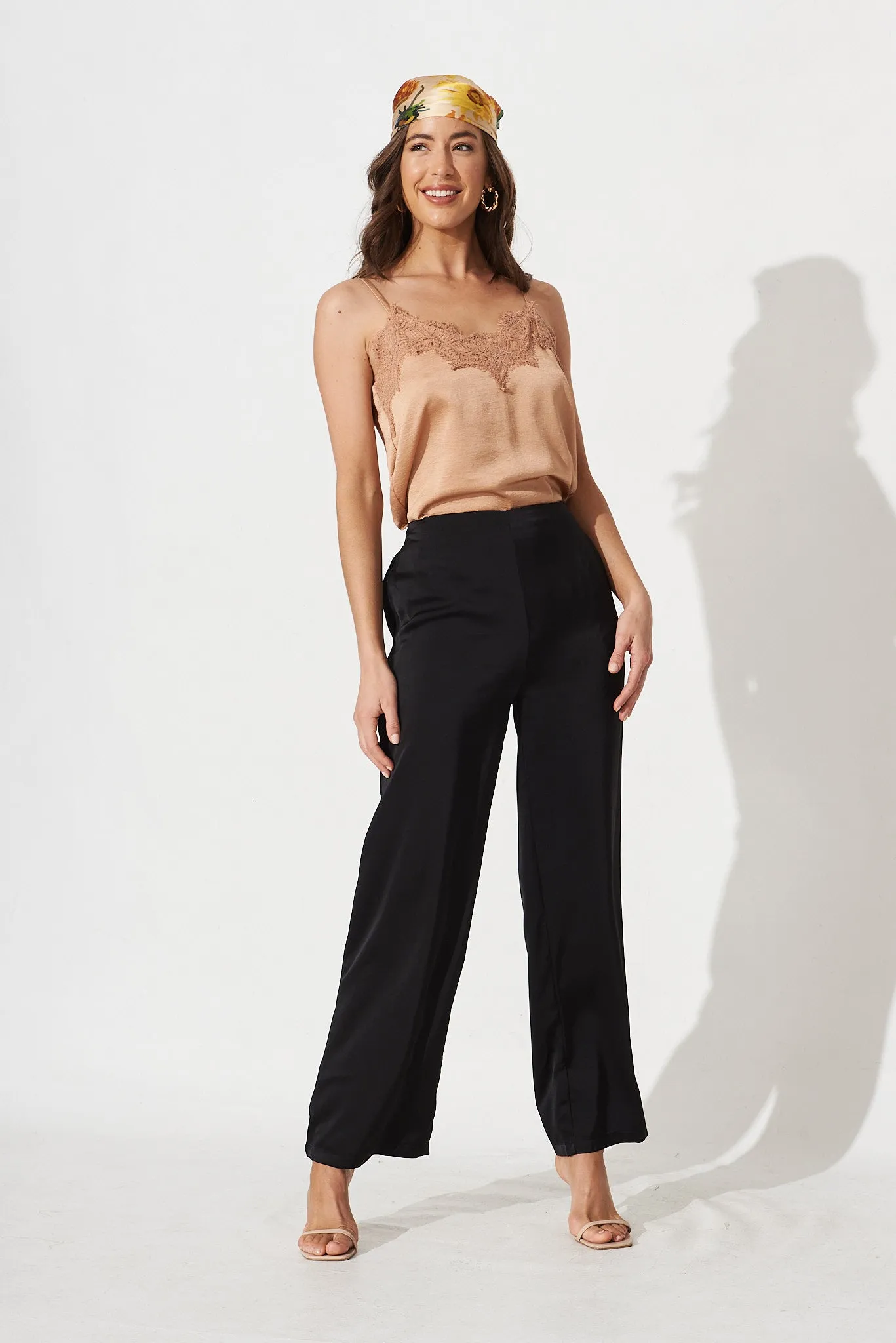 Charlene Wide Leg Pants In Black Satin sold by St Frock