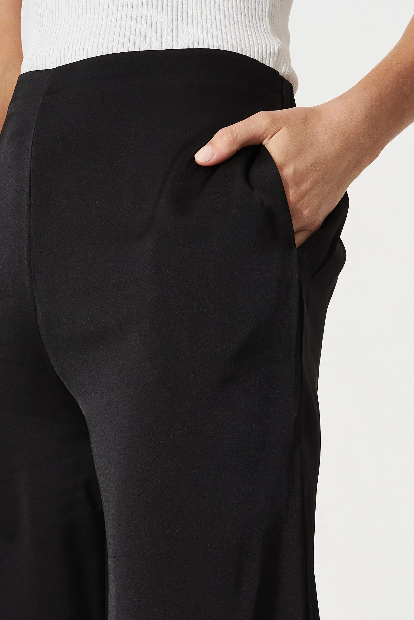 Charlene Wide Leg Pants In Black Satin sold by St Frock product image thumbnail 5
