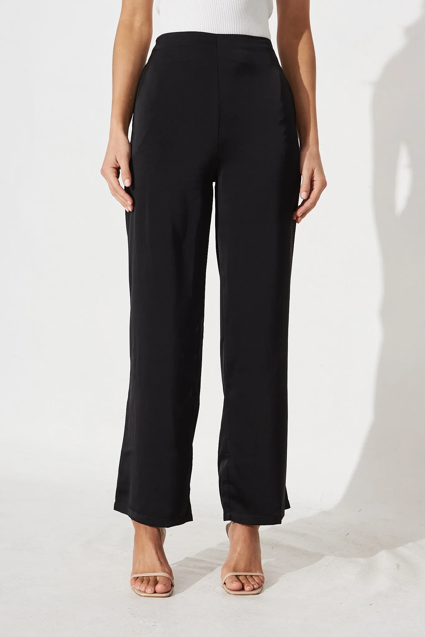 Charlene Wide Leg Pants In Black Satin sold by St Frock product image thumbnail 2