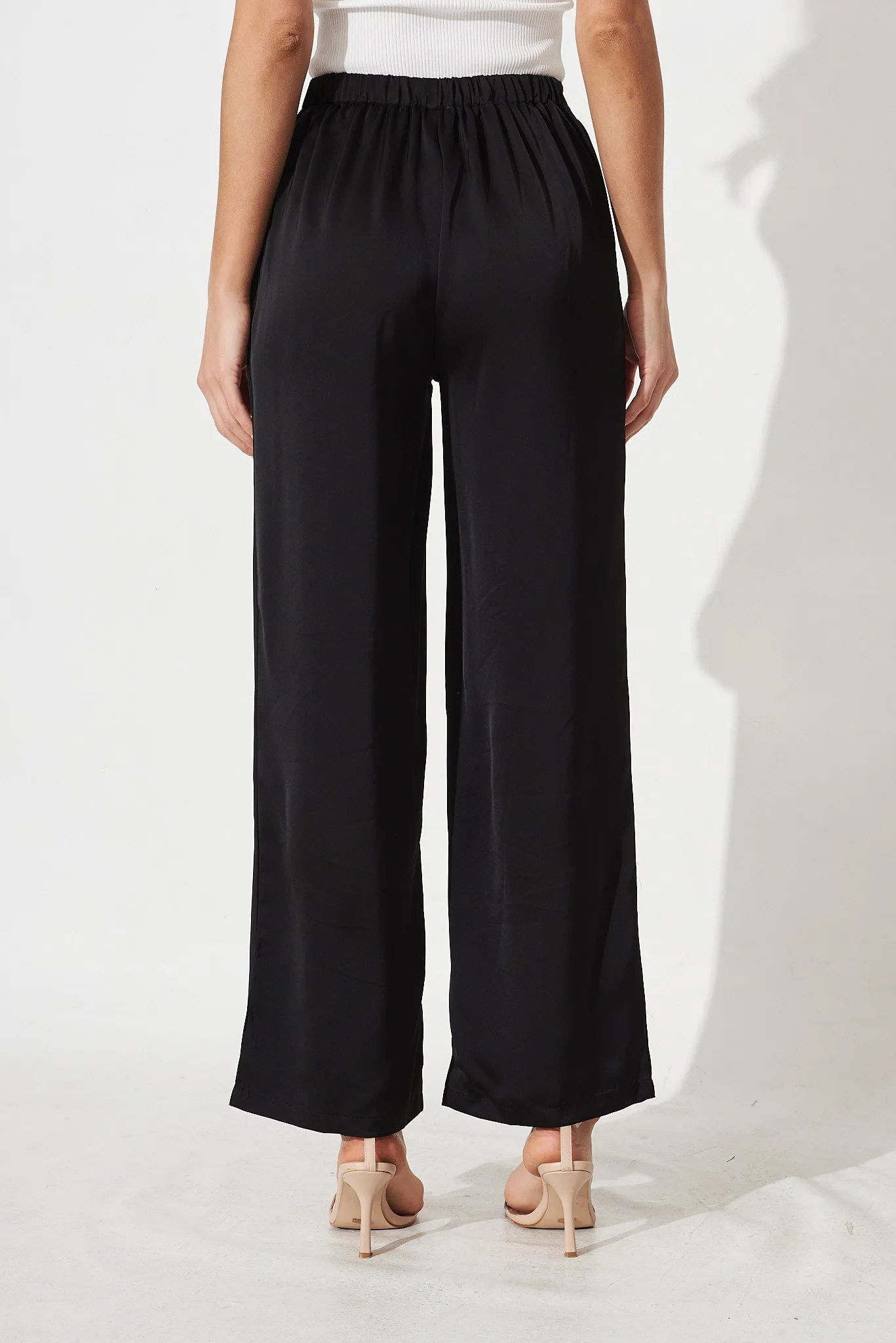 Charlene Wide Leg Pants In Black Satin sold by St Frock product image thumbnail 4