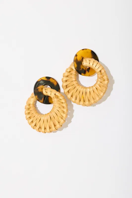 Sylvie Drop Earrings In Brown Tortoise Shell Rattan sold by St Frock